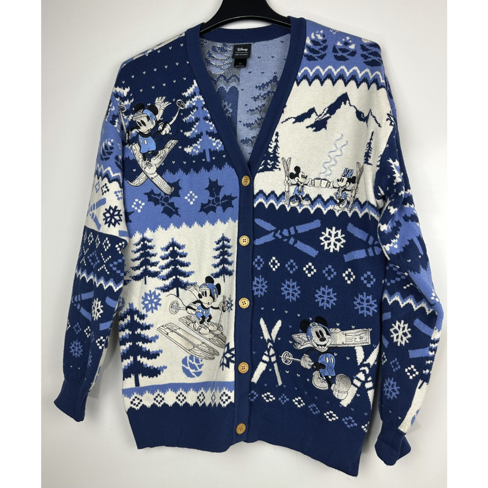 Her Universe Disney Mickey & Minnie Mouse Skiing Patterned Cardigan Oversized LG - Picture 14 of 14